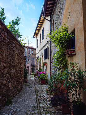 A typical street in Montefalco's old town, Montefalco, Umbria, Italy, Europe