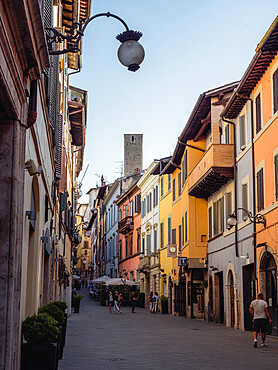 A colorful street in the old town, Spoleto, Umbria, Italy, Europe