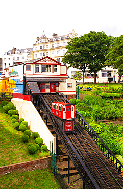 View towards the Central Tramway Company cliff railway, Scarborough, North Yorkshire, England