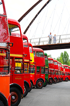 Routemaster buses parade at the 70th anniversary of the first Routemaster bus, RM1, London, England