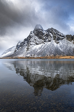 Mount Eystrahorn in winter, Krossanesfjall Mountains, Southeast Iceland, Europe