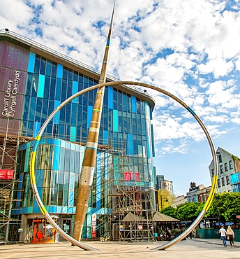 The Alliance sculpture outside Cardiff Library, created by Jean-Bernard Metais and installed in 2009, Cardiff, Wales, United Kingdom, Europe