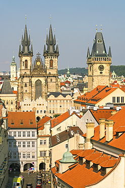 Old Town Hall Tower and Church of Our Lady Before Tyn, UNESCO World Heritage Site, Prague, Bohemia, Czech Republic (Czechia), Europe