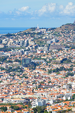 High angle view of Funchal on sunny day, Madeira, Portugal, Atlantic, Europe