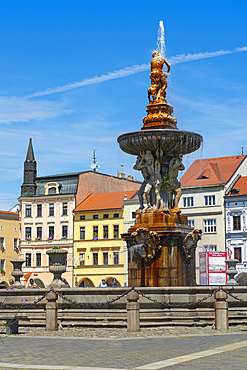 Samson fountain at Premysl Otakar II Square, Ceske Budejovice, South Bohemian Region, Czech Republic (Czechia), Europe