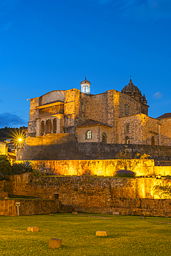 Coricancha and Santo Domingo Convent at twilight, UNESCO World Heritage Site, Cusco (Cuzco), Cusco Province, Cusco Region, Peru, South America