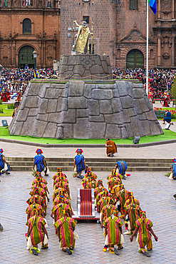 Performers during Inti Raymi Festival of the Sun, Plaza de Armas square, UNESCO World Heritage Site, Cusco (Cuzco), Cusco Province, Cusco Region, Peru, South America