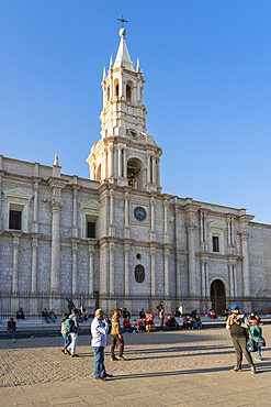 People in front of Basilica Cathedral of Arequipa, UNESCO, Arequipa, Arequipa Province, Arequipa Region, Peru, South America