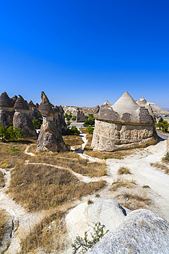 Fairy chimney rock formations, Pasabag Valley, Cavusin, Cappadocia, Anatolia, Turkey, Asia Minor, Asia