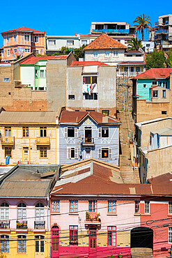 Detail of colorful houses, Cerro San Juan de Dios, Valparaiso, Chile