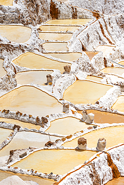 Detail of salt mines of Maras, Salinas de Maras, Cuzco Region, Peru