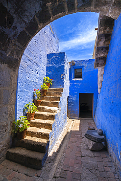 Blue section of Cloister and Monastery of Santa Catalina de Siena, UNESCO World Heritage Site, Arequipa, Peru