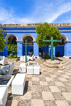 Blue section of Cloister and Monastery of Santa Catalina de Siena, UNESCO World Heritage Site, Arequipa, Peru, South America