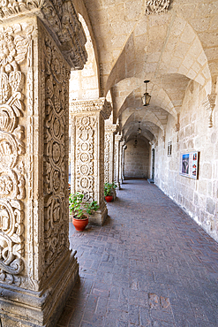 Decorated pillars at Cloisters of The Company, Arequipa, Peru