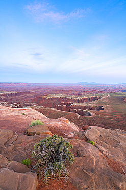 Dramatic canyon terrain at Grand View Point at dusk, Canyonlands National Park, Utah, United States of America, North America