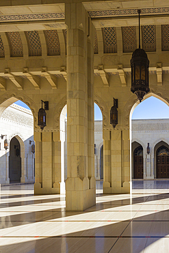 Pillars in grounds of Sultan Qaboos Grand Mosque, Muscat, Oman, Middle East