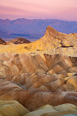 Manly Beacon rock formation at Zabriskie Point at dawn, Death Valley National Park, California, USA