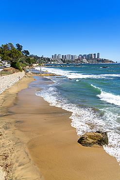 Black beach (Playa Negra), Concon, Valparaiso Province, Valparaiso Region, Chile, South America