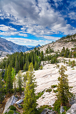 Olmsted Point with distant view of Half Dome rock formation, Yosemite National Park, California, USA