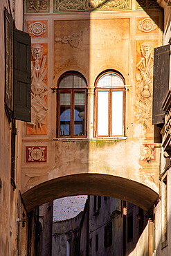 Facade with frescoes of an ancient palace, Feltre, Belluno, Veneto, Italy, Europe