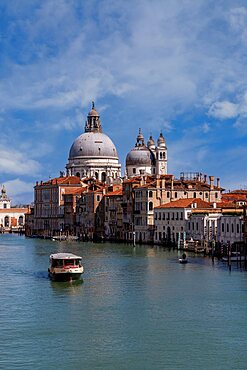 View of the Grand Canal with the Basilica of Santa Maria della Salute in the background, Venice, Veneto, Italy