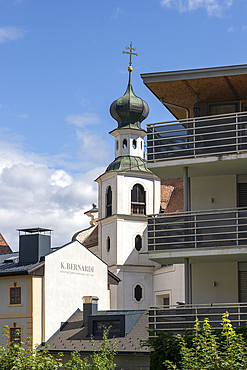 Bell tower of the Church of the Holy Spirit, Bruneck, Sudtirol (South Tyrol) (Province of Bolzano), Italy, Europe