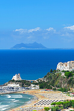 The sea village of Sperlonga with Circeo mountain in the background, Sperlonga, Latina province, Latium (Lazio), Italy, Europe