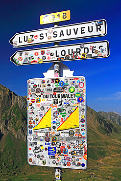 Road sign, Col Du Tourmalet, Pyrenees, France