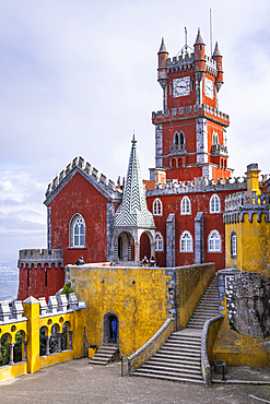 Europe, Portugal, Sintra. April 17, 2022. The ornate Park and National Palace of Pena, a UNESCO World Heritage Site in Sintra.