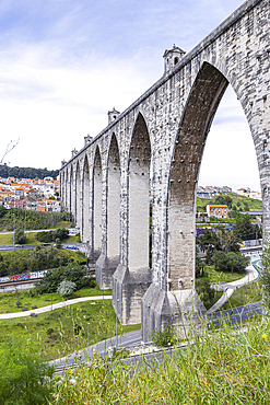 Europe, Portugal, Lisbon. April 17, 2022. The ancient Roman Agua Livres, Free Waters, aqueduct in Lisbon.