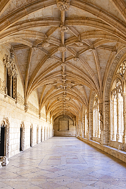 Europe, Portugal, Lisbon. April 19, 2022. The Jeronimos Monastery, burial site of Vasco da Gama, and an example of Portugese Gothic Maueline architecture. A UNESCO World Heritage Site.