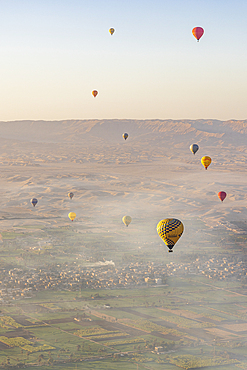 Luxor, Egypt. February 26, 2022. Hot air balloons taking tourist for a ride at Luxor.