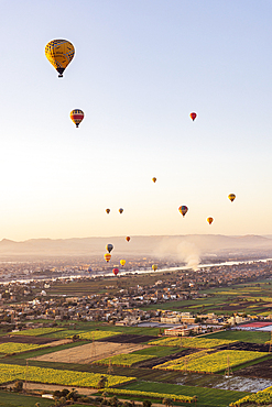 Luxor, Egypt. February 26, 2022. Hot air balloons taking tourist for a ride at Luxor.