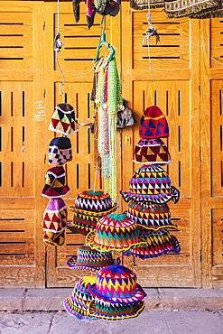 Valley of the Kings, Luxor, Egypt. February 26, 2022. Hats for sale at a tourist shop at the Valley of the Kings at Luxor.