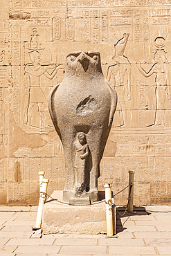 Edfu, Aswan, Egypt. Statue of the falcon god Horus at the Temple of Horus at Edfu.