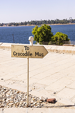 Kom Ombo, Aswan, Egypt. Sign pointed to the Crocodile Museum along the Nile river at Kom Ombo.