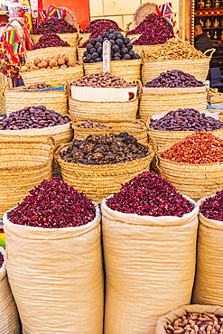 Thebes, Luxor, Egypt. Dried herbs for sale at a market in Luxor.