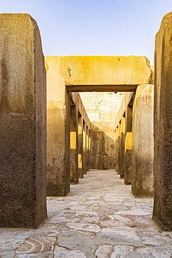 Giza, Cairo, Egypt. Temple ruins at the Great Pyramid complex in Giza.