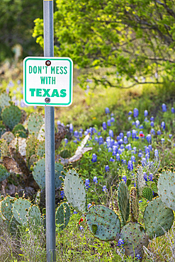 Llano, Texas, USA. Don't Mess With Texas sign in the hill country.