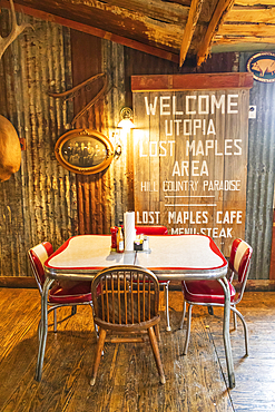 Utopia, Texas, USA. April 14, 2021. Interior of a cafe in the Texas hill country.