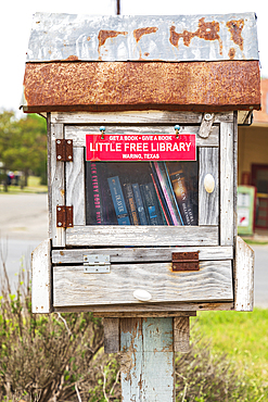 Waring, Texas, USA. April 14, 2021. Little free library in the Texas hill country.