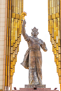 Dushanbe, Tajikistan. August 11, 2021. Statue of Ismoili Somoni in Dousti Square. Editorial Use Only