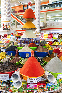 Dushanbe, Tajikistan. August 12, 2021. Spices for sale at the Mehrgon Market in Dushanbe. Editorial Use Only