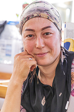 Khujand, Sughd Province, Tajikistan. August 20, 2021. Woman at the Panjshanbe Bazaar in Khujand. Editorial Use Only