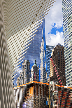 Manhattan, New York City, New York, USA. November 3, 2021. Exterior view of the Oculus at One World Trade Center.