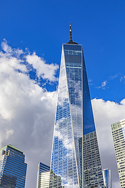 Manhattan, New York City, New York, USA. November 3, 2021. The One World Trade Center tower in Lower Manhattan.