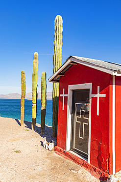 Playa el Burro, Mulege, Baja California Sur, Mexico. A small Catholic shrine on the Sea of Cortez.