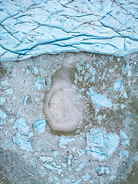 Aerial drone view of particular ice textures formed in the Hoffelsjokull glacier following global warming, Iceland, Polar Regions