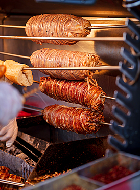 Turkish street food, Kokorech, baking on the skewer, Istanbul, Turkey, Europe