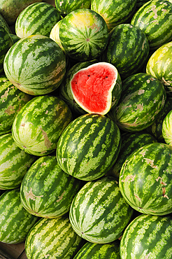 Watermelon display for sale on the roadside, Republic of Panama, Central America